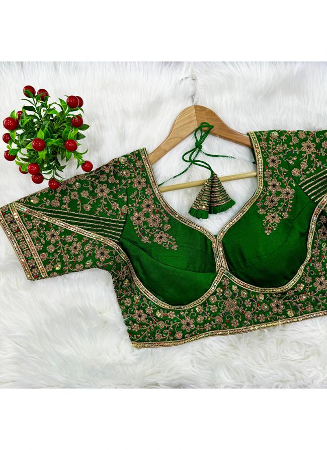 Silk Green Bridal Wear Embroidery Work Readymade Blouse